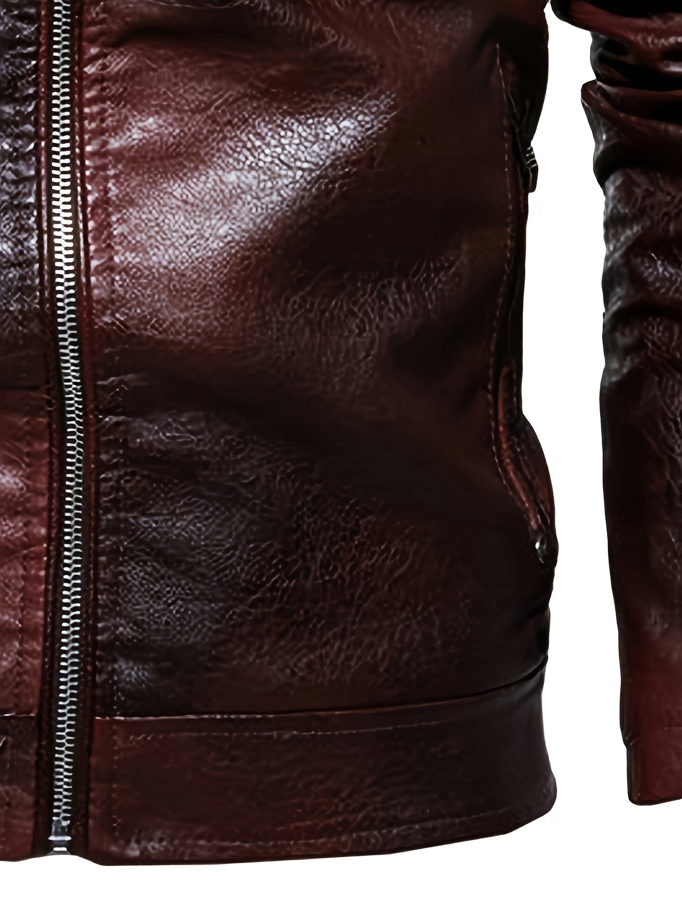 Men's stylish faux leather jacket with zippered pockets for autumn and winter.