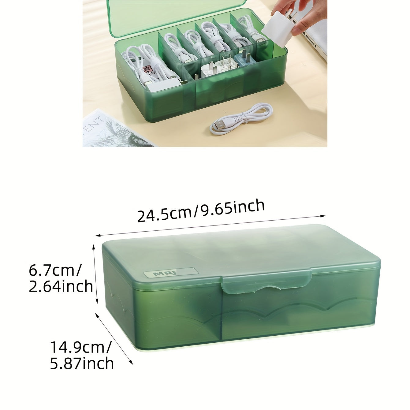 Organize household items with this versatile desk storage box featuring grids and a lid for storing cables, chargers, batteries, nail art sheets, hair accessories, and other tools. Perfect for home organization.