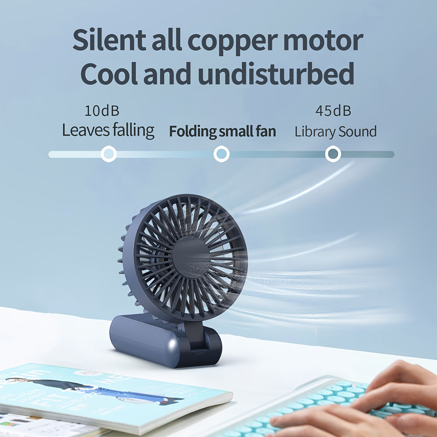 Get yourself the perfect portable mini fan! This fan comes with a digital display, USB rechargeable feature, quiet operation, foldable handle, and can be used on a desk or handheld. Made of durable ABS material in a sleek white design, this fan measures