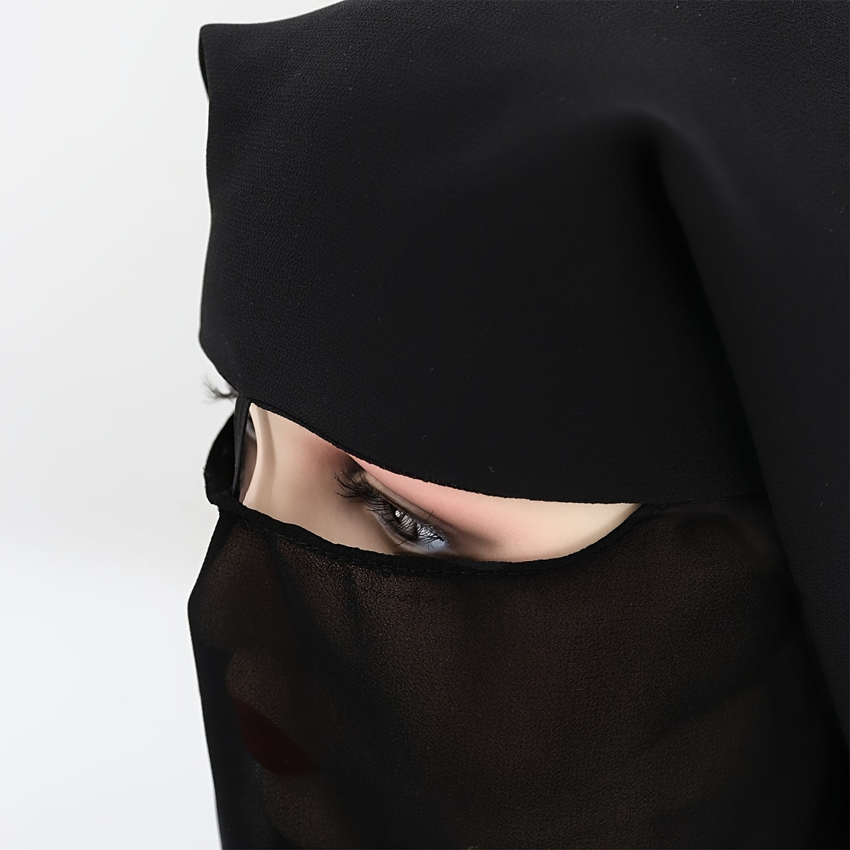 Black Chiffon Full Face Niqab Veil - a Casual, Thin, Breathable Headscarf and Head Wrap Perfect for Women