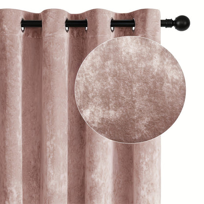 Pair of 2 crushed velvet curtains with heat and sound insulation, ideal for living room, bedroom, and office.