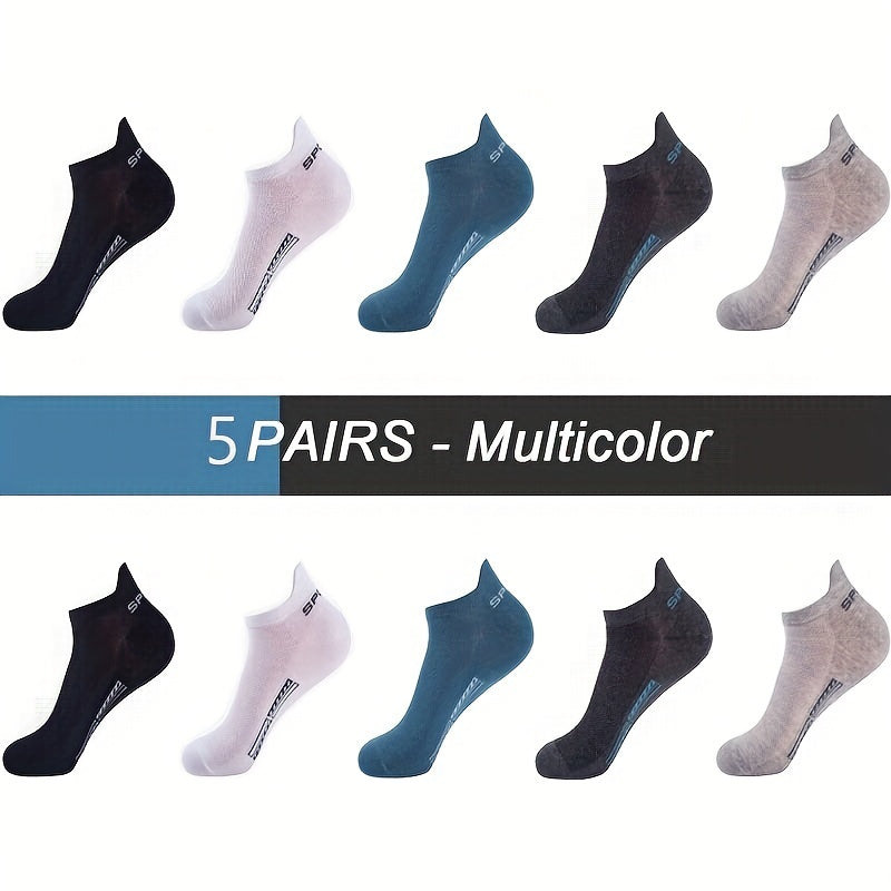 5 pairs of men's ankle socks - ultra-soft, breathable, and moisture-wicking for summer, boat, and casual wear.