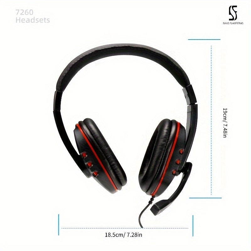 7260 Black and Red Gaming Headset with Microphone, Noise-Cancelling Over-Ear Headphones, Volume Control, Comfortable Earpads, Ideal for Gaming and Online Classes