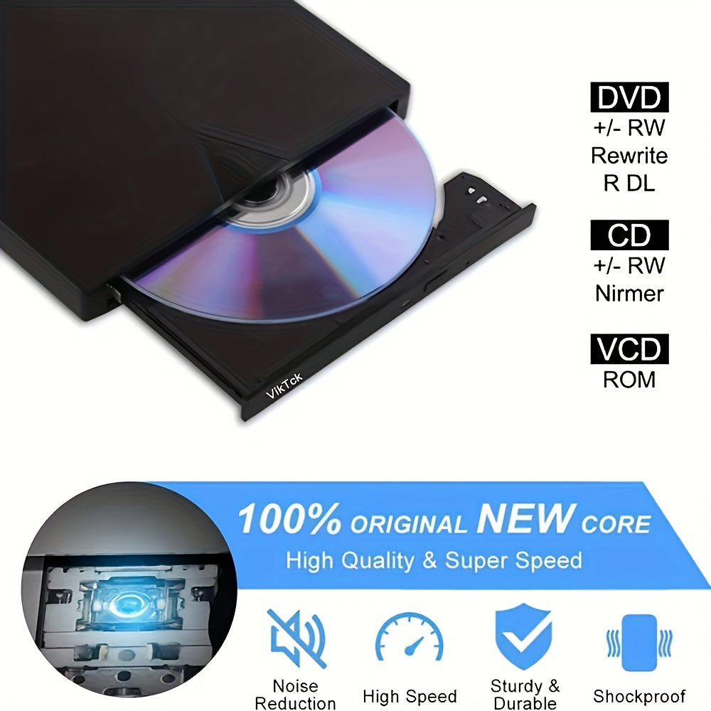 VVIA 7-in-1 External CD/DVD Drive, SuperSpeed USB 3.0, Compatible with Laptop, Desktop, PC, Mac, No Battery Required