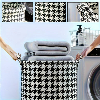 Set of 2 Houndstooth Foldable Laundry Baskets in Different Sizes, Strong Woven Storage Bins for Clothing, Toys, and Bathroom Essentials - No Power Required, Ideal for Home Organization.