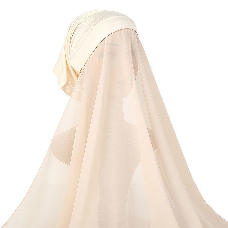 Chic chiffon instant hijab with built-in undercap for women's outdoor wear.