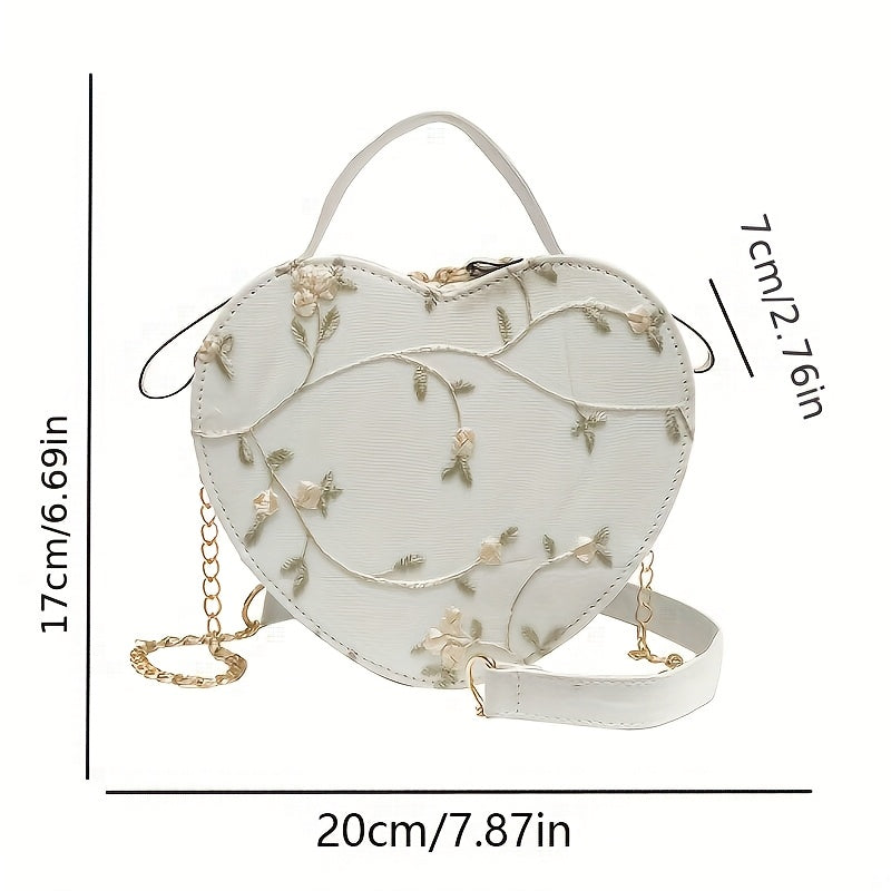 1 Floral Heart Crossbody Bag for Women with Zipper Closure, Pink or Green Embroidered Design, Ideal for Casual Outings & Special Occasions