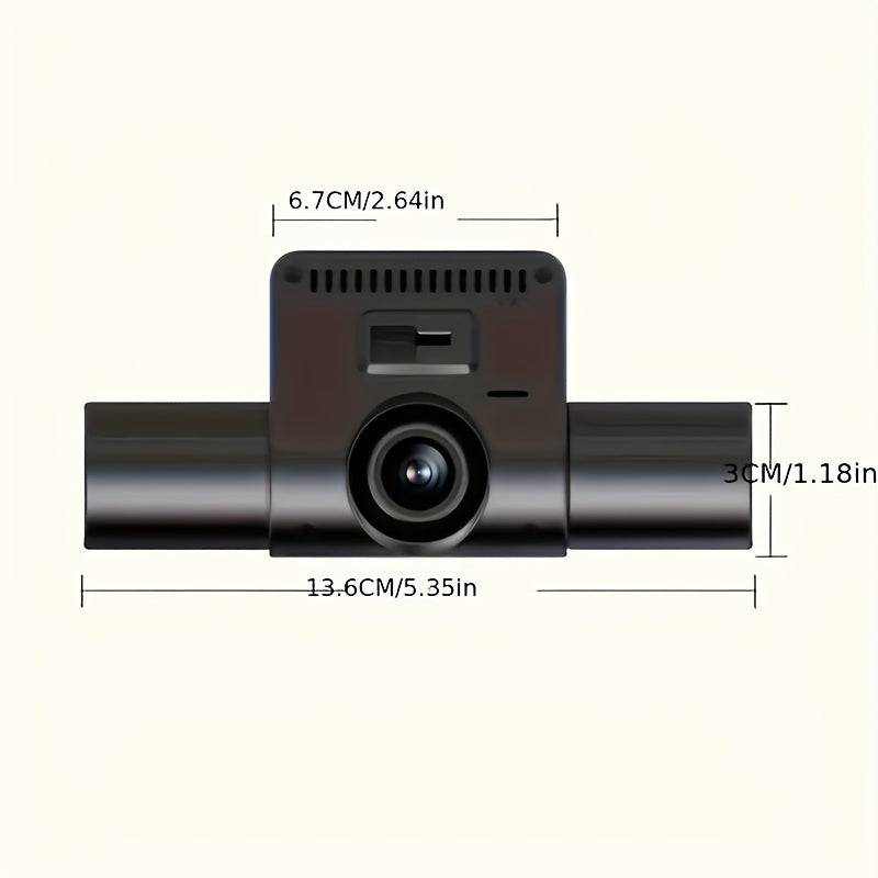 5.08cm HD dual-lens car recorder with night vision, 32GB card. Front and rear simultaneous recording, wide angle, motion detection, G-sensor, loop recording, parking monitor.