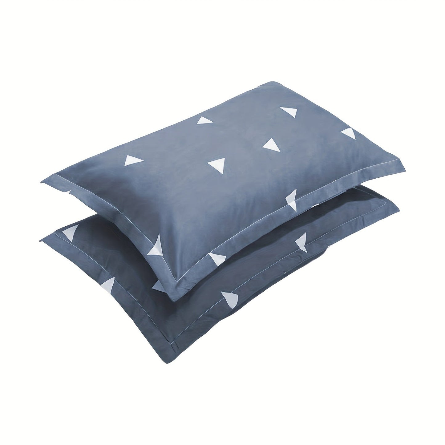 Two geometric triangle pillowcases made from soft, super fine fiber material. Features an envelope closure design and does not include pillow core. Each pillowcase measures 74cm/29in x 48cm/19in and is machine washable, colorfast, and durable. Perfect