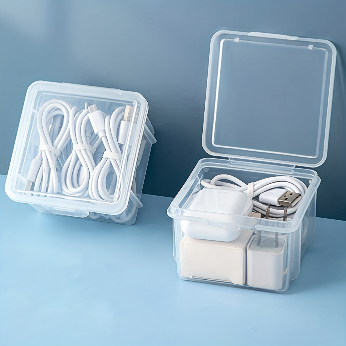 1pc Data Cable Storage Box with cover, ideal for storing phone charger, USB, and other accessories in kitchen, bathroom, or bedroom to save space.