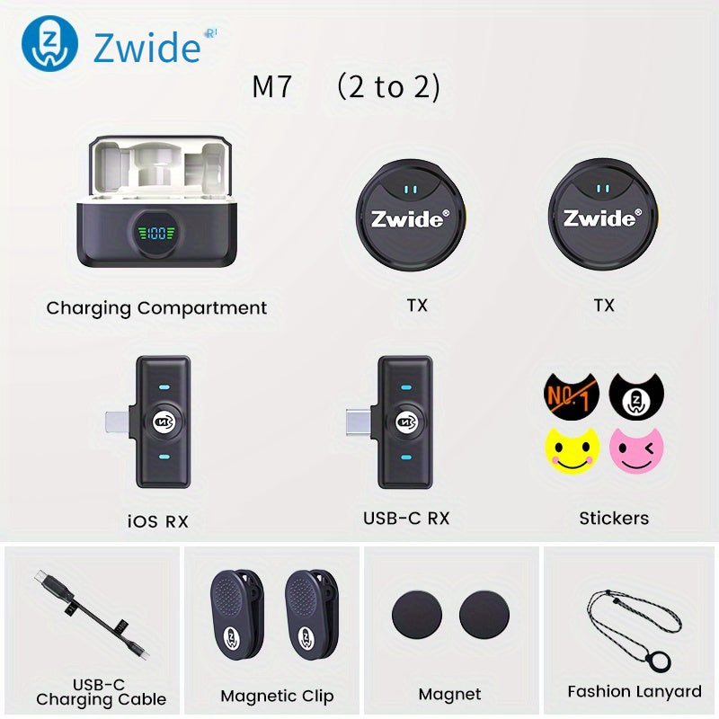 Zwide M7 Magnetic Wireless Clip-On Microphone for Live Streaming, Outdoor Interviews, and Camera.