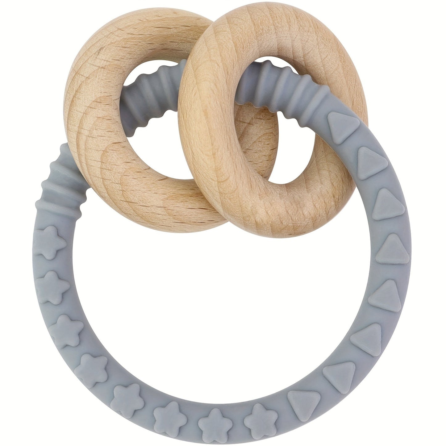 Customizable Silicone Wooden Rattle Ring, Personalized Keepsake With Cute Wood Rings