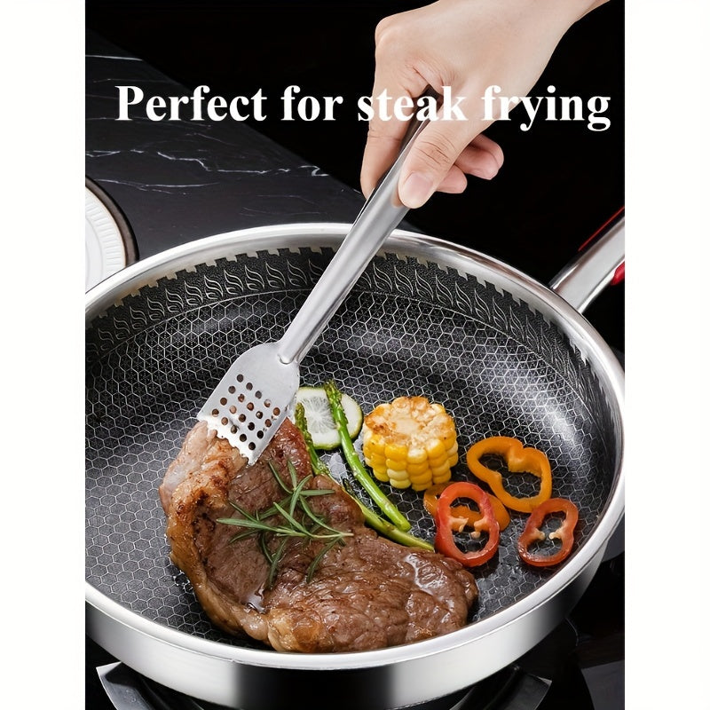 Stainless Steel Skillet Set - 2 Pieces, Non-Stick Honeycomb Frying Pans with Stainless Steel Handles, Hand Wash Only, Dual-Sided Pan for Cooking Eggs and Steak