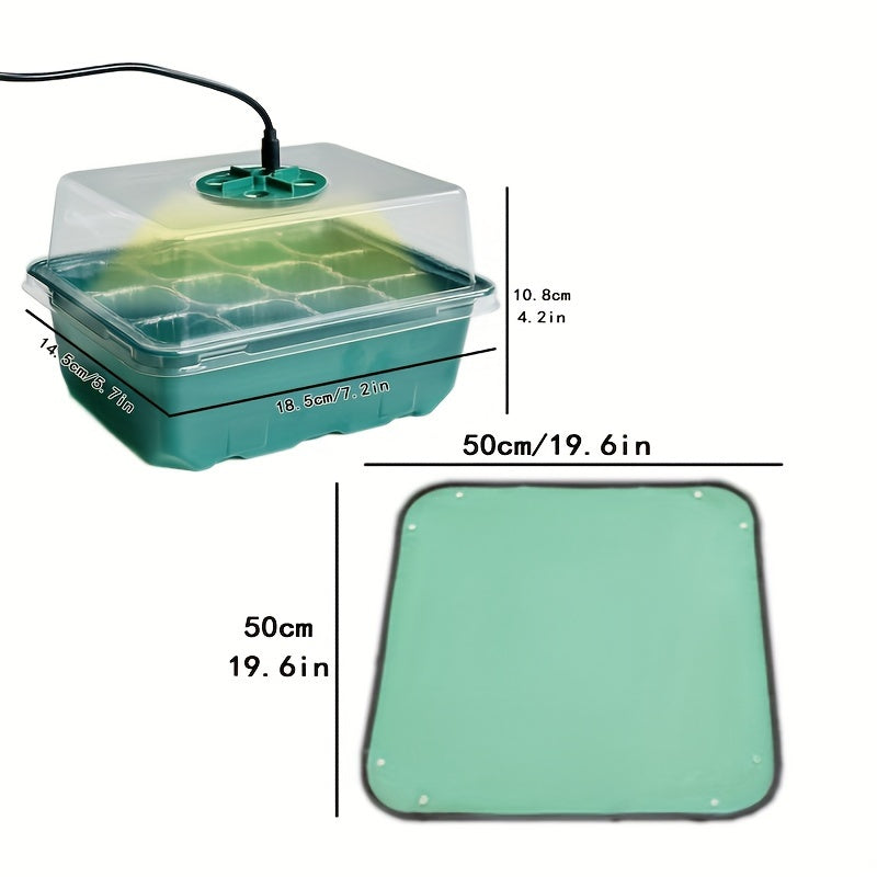 Plant seedling boxes with supplementary lighting, cultivation holes, seedling tools, label cards, and mats for optimal germination.