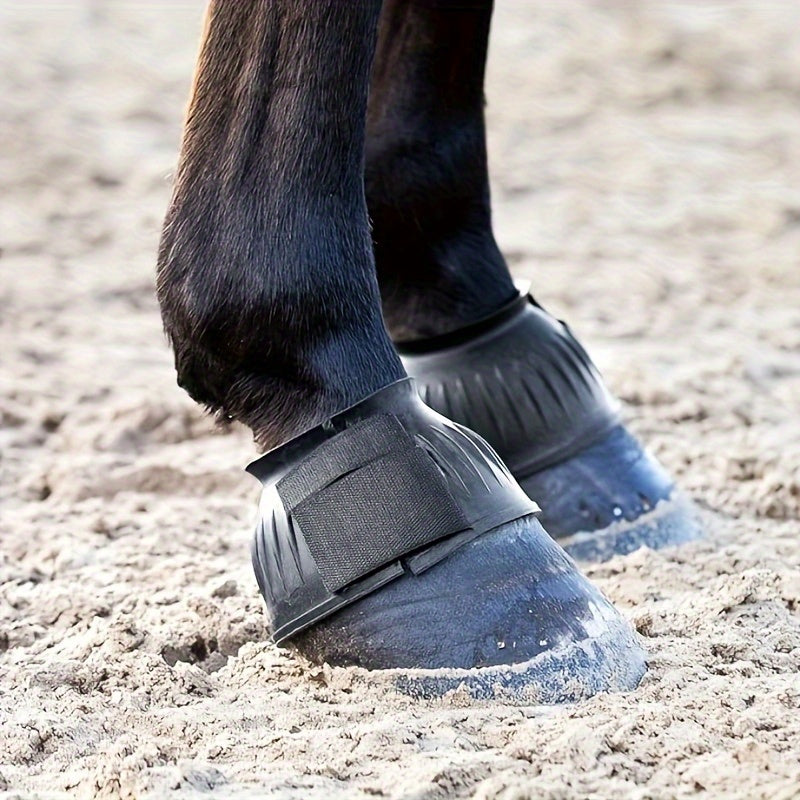 Rubber bell boots provide comfort and protection for horses, with anti-impact and friction features. Easy hook and loop design for quick installation.