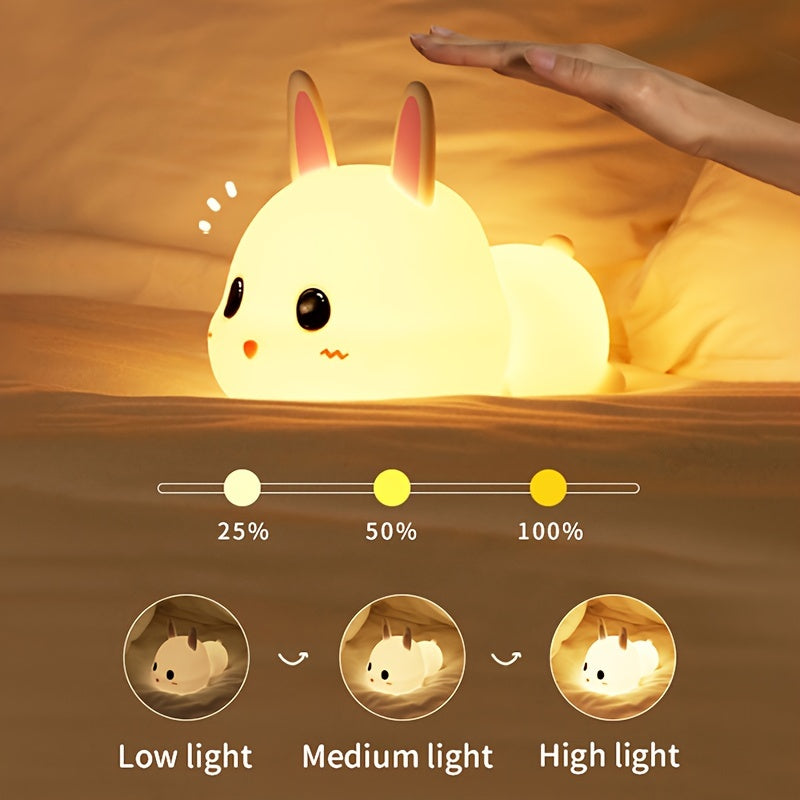 Adorable rabbit-shaped night light for bedroom, rechargeable and portable.