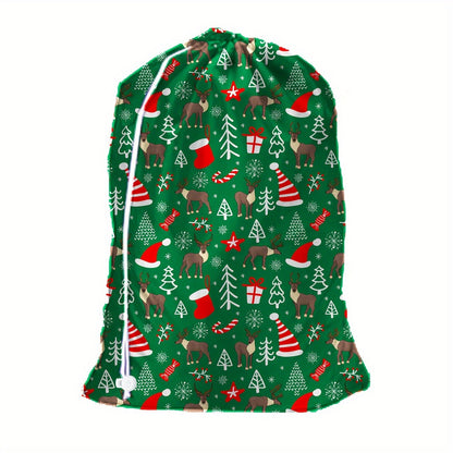 Christmas Santa Gift Sack, Xmas Goody Bag made of Fabric with Drawstring Closure, Rectangle Woven Multipurpose Wrapping Bag for Valentine's Day, Holidays, and Laundry purposes.