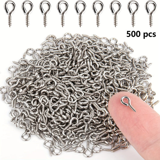 Set of 500 Fashion Iron Screw Eye Pins, 4x8mm Threaded Clasps for Creating DIY Jewelry, Small Metal Hoop Pegs, Connectors for Bracelets, Arts and Crafts Eye Screws