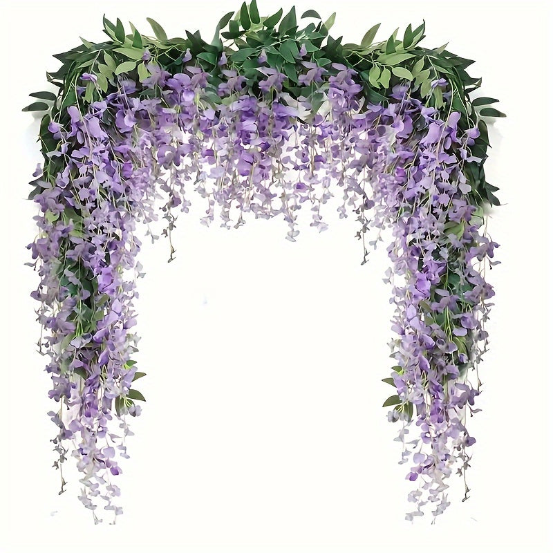 Zaphyron 4pcs Faux Wisteria Garland - 173.74cm Artificial Flower Vines, 12 Branches Each, Ideal for Home, Garden, and Outdoor Wedding Arch Decor.