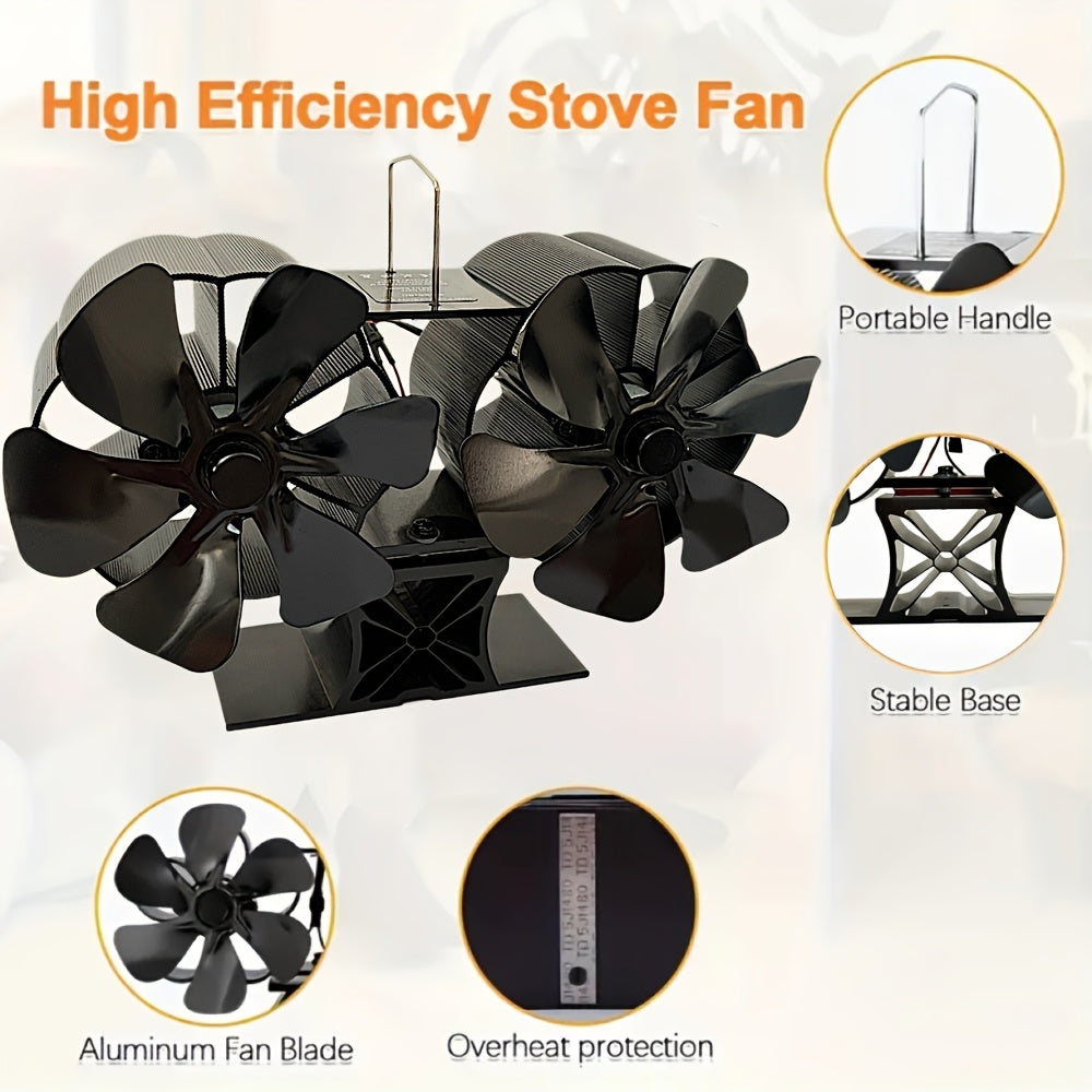 Wood Stove Fan Set: Includes 1pc Wood Stove Fan, Magnetic Thermometer & Gloves. Features 12 Blades, Silent Motors, and Push Horizontal Air Flow. Heat Powered for Wood Burning Stoves, Gas, Pellet, and Log Fireplaces.