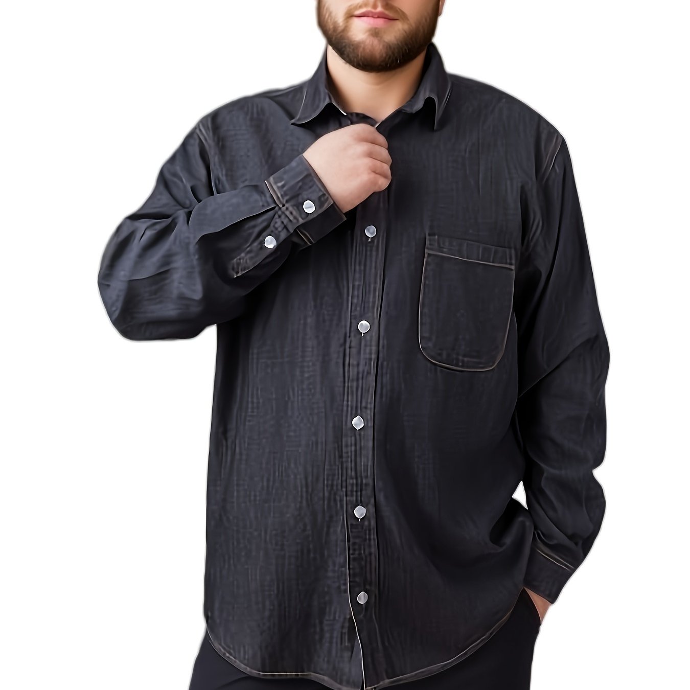 Men's plus size denim shirt, perfect for outdoor activities in spring and fall. Stylish, loose fit and breathable.