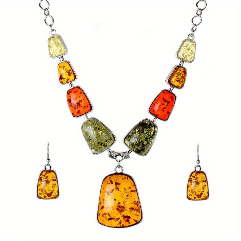 Resin Necklace and Earring Set with Ethnic Flair