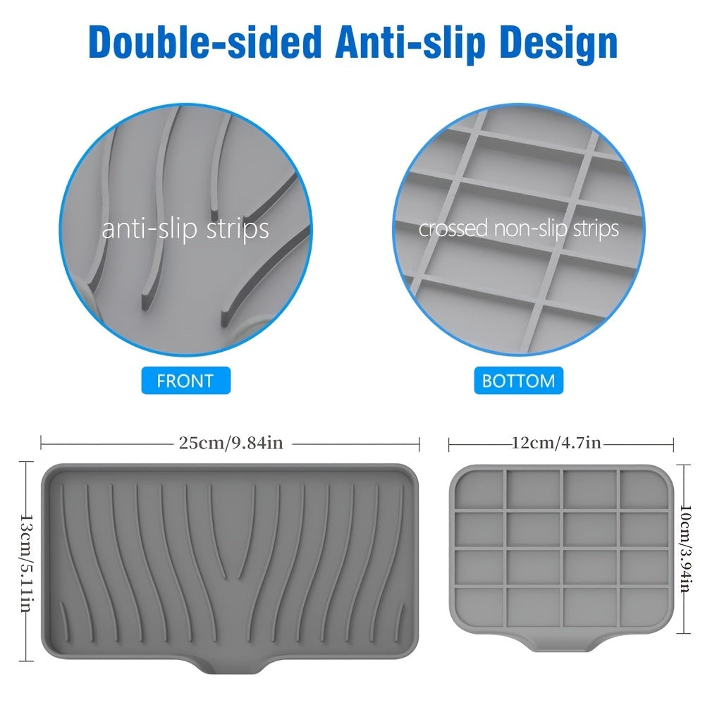 Silicone soap dish with self-draining design for countertop or sink storage in bathroom.