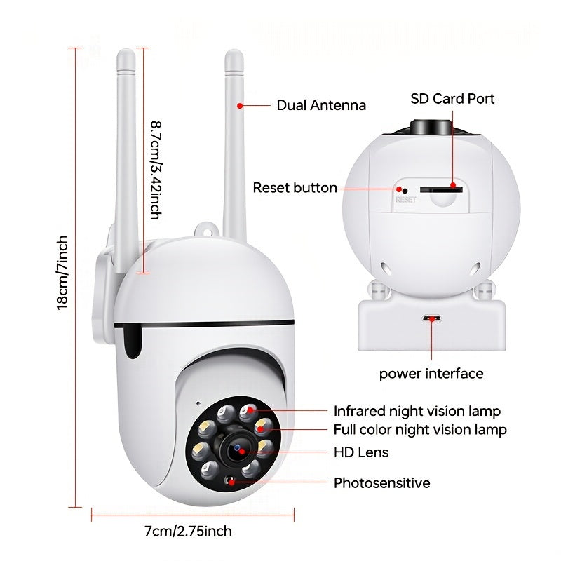 Introducing the Zhxinsd Wireless Security Camera - a high-quality 2MP camera that offers 2.4G WiFi connectivity for seamless home surveillance. With built-in auto tracking, color night vision, and two-way audio, this smart PTZ camera is perfect for both