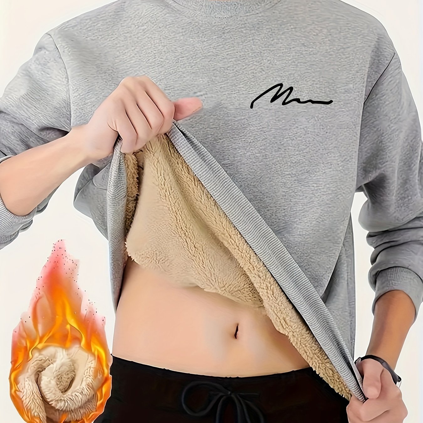 Fleece-lined men's sweatshirt with 'Mama' print in gray, perfect for fall and winter.