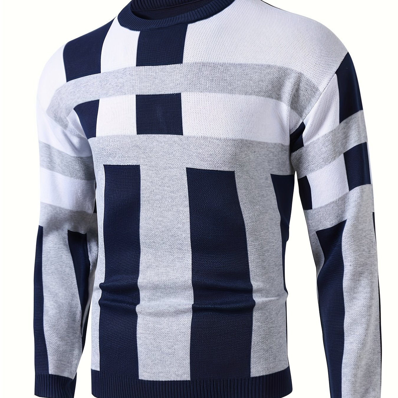 New men's fashion jacquard sweater for autumn and winter, casual tops pullover with long sleeve crew neck.