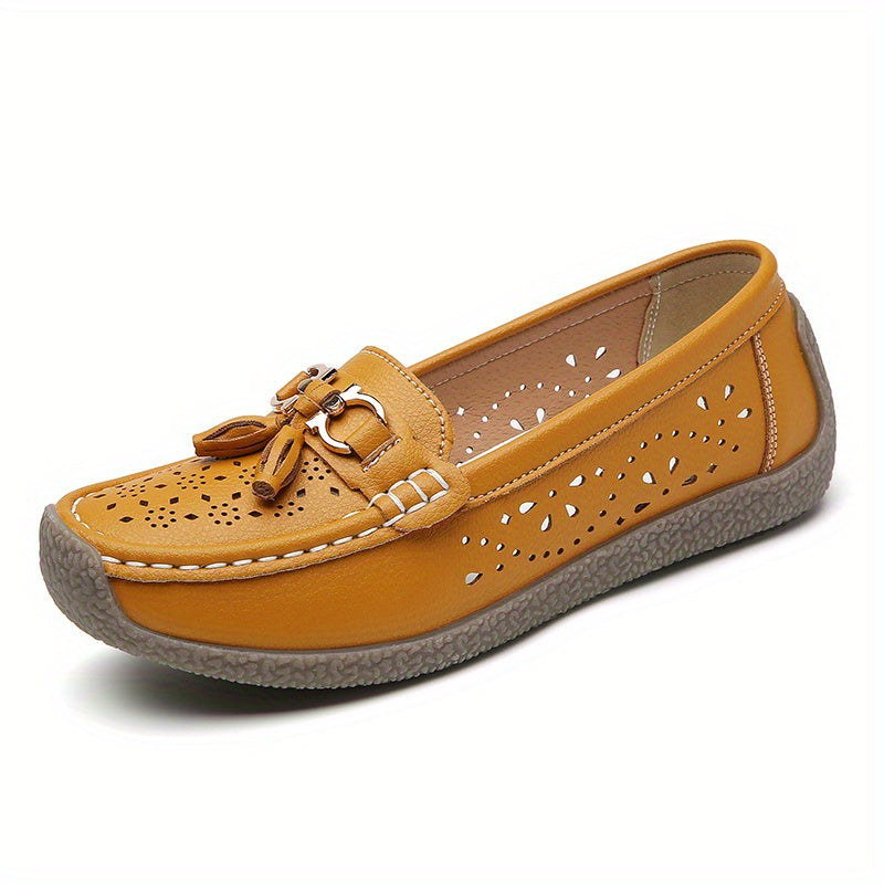 Breathable slip-on loafers with hollow and mental design, perfect for spring.