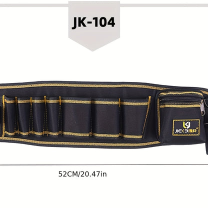 Multifunctional tool waist bag made of waterproof Oxford cloth, with a buckle closure and convenient hook and loop tape for easy access.