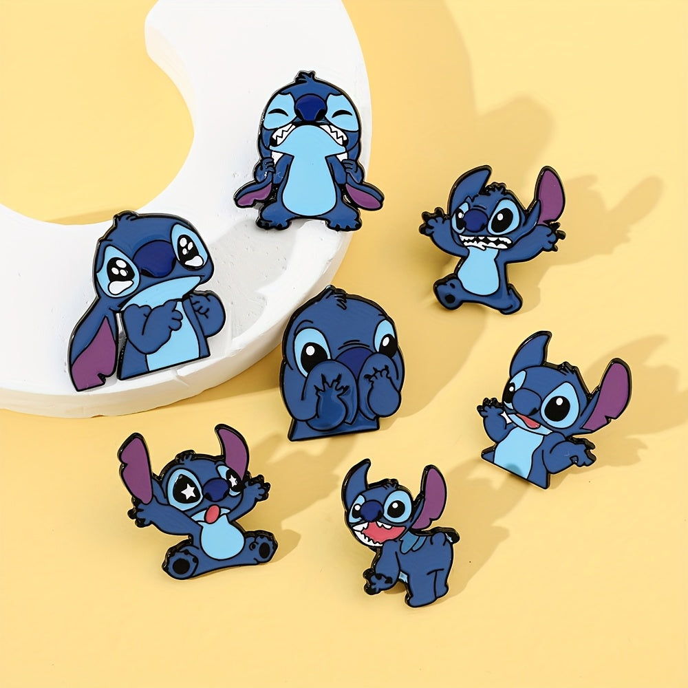 Set of 7 Disney Stitch enamel pins, featuring adorable cartoon animal designs. Made from zinc alloy metal, these versatile badges can be worn on clothing or backpacks. Perfect for everyday wear or special occasions. Great addition to your jewelry