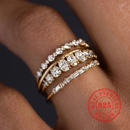 Set of 4 S925 Sterling Silver Infinity Rings for Women, featuring Sparkling Pave Cubic Zirconia. Elegant and Luxurious, perfect for stacking. Ideal Gift for Her.