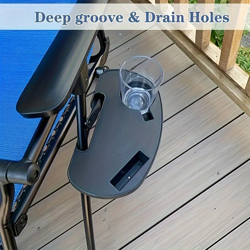 Portable Black Camping Chair Side Table - Multi-Purpose Plastic Tray with Drink & Snack Holder, No Electricity Required