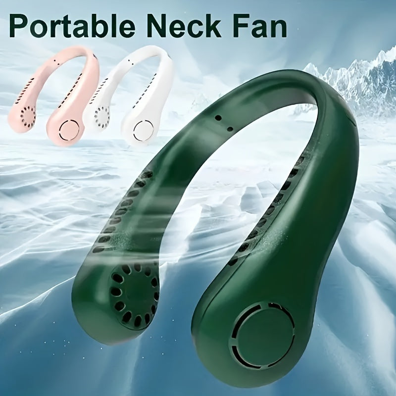 USB rechargeable leafless neck hanging fan, perfect for student dormitories. This small and silent electric fan can be worn around the neck and used on beds, desks, or while engaging in indoor and outdoor sports in the bedroom.