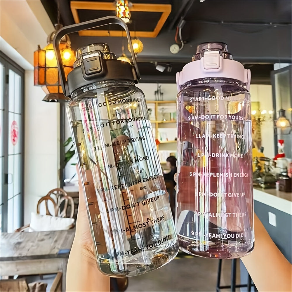 Large capacity sports water bottle with straw, portable and leak-proof for fitness and outdoor activities, made of durable PC material, 2000ml.