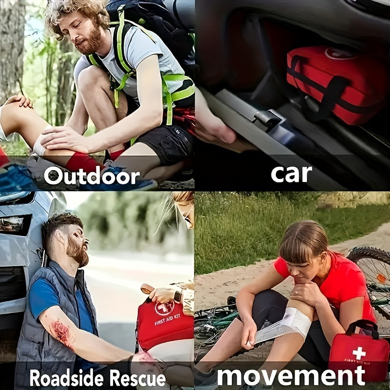 First aid kit with scissors and tweezers, portable and durable, available in 2 sizes, in red, for home, car, camping, and hiking.