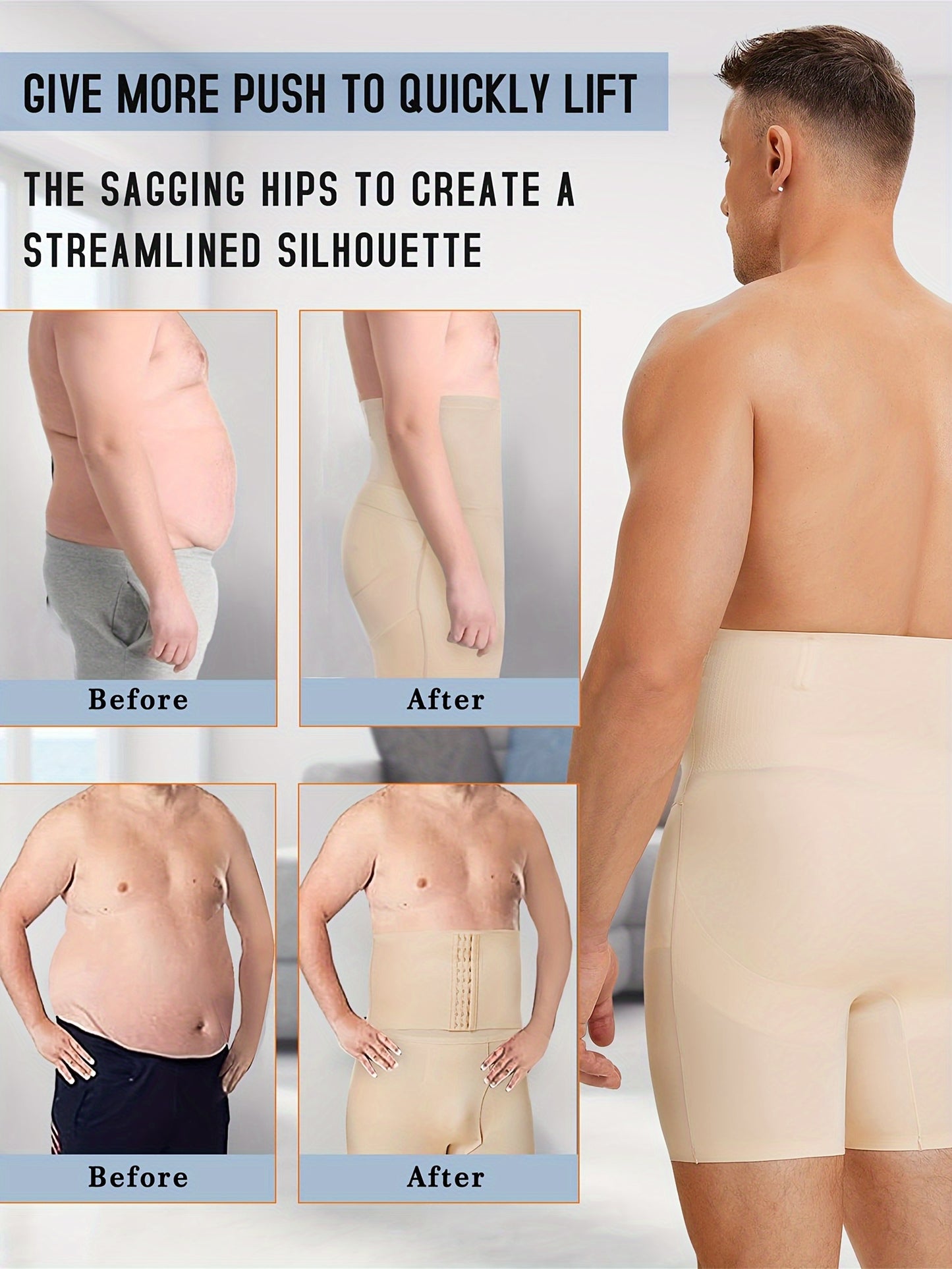 High-waisted compression shorts for men's shapewear provide a slim fit.