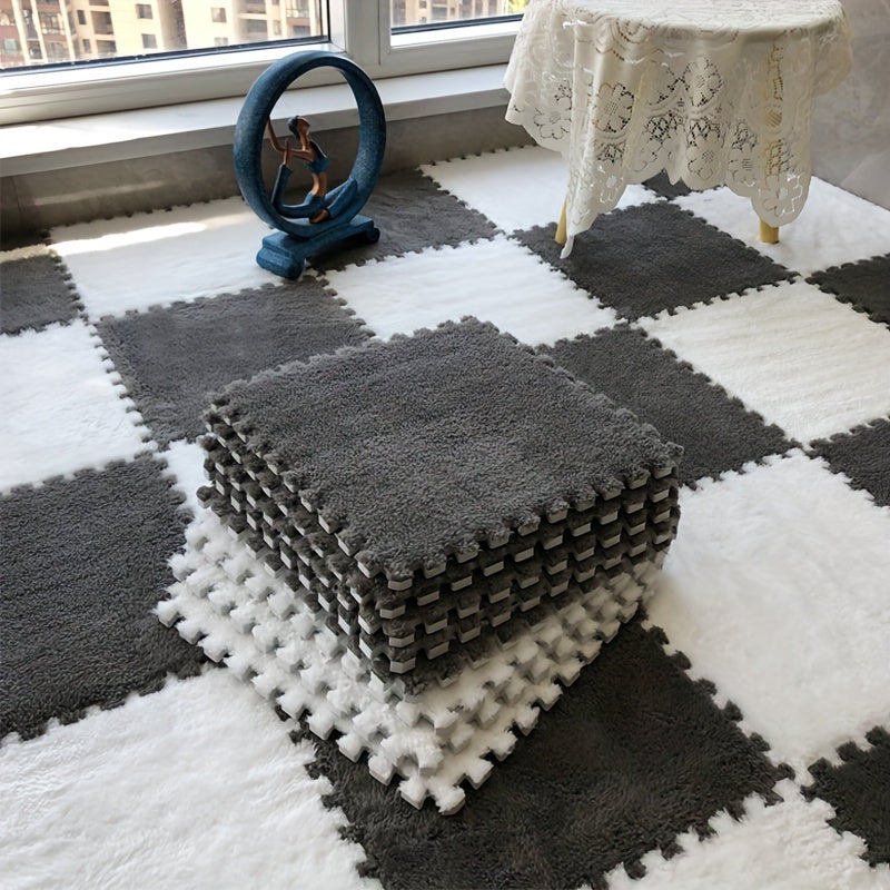 Velvet Patchwork Floor Mat for Room Bay Window with Convenient Storage, Washable Material.