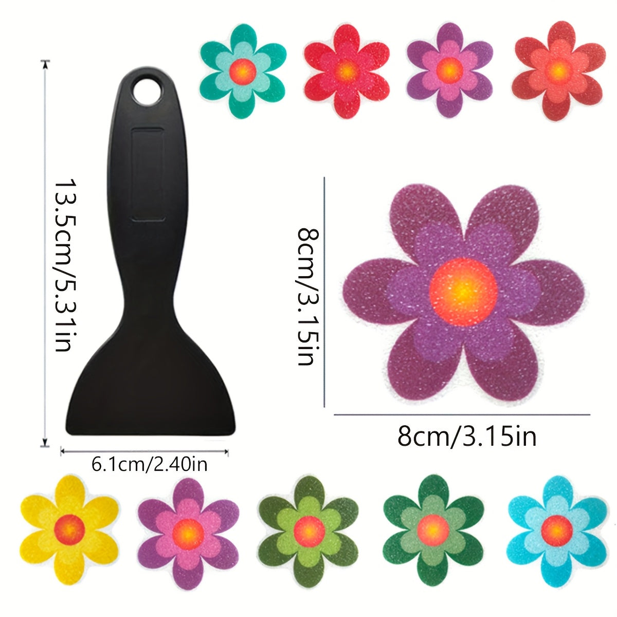 Set of 10 Flower Shape Anti-Slip Stickers for Bathtub and Bathroom with Self-Adhesive Pads, 8.0cm in size