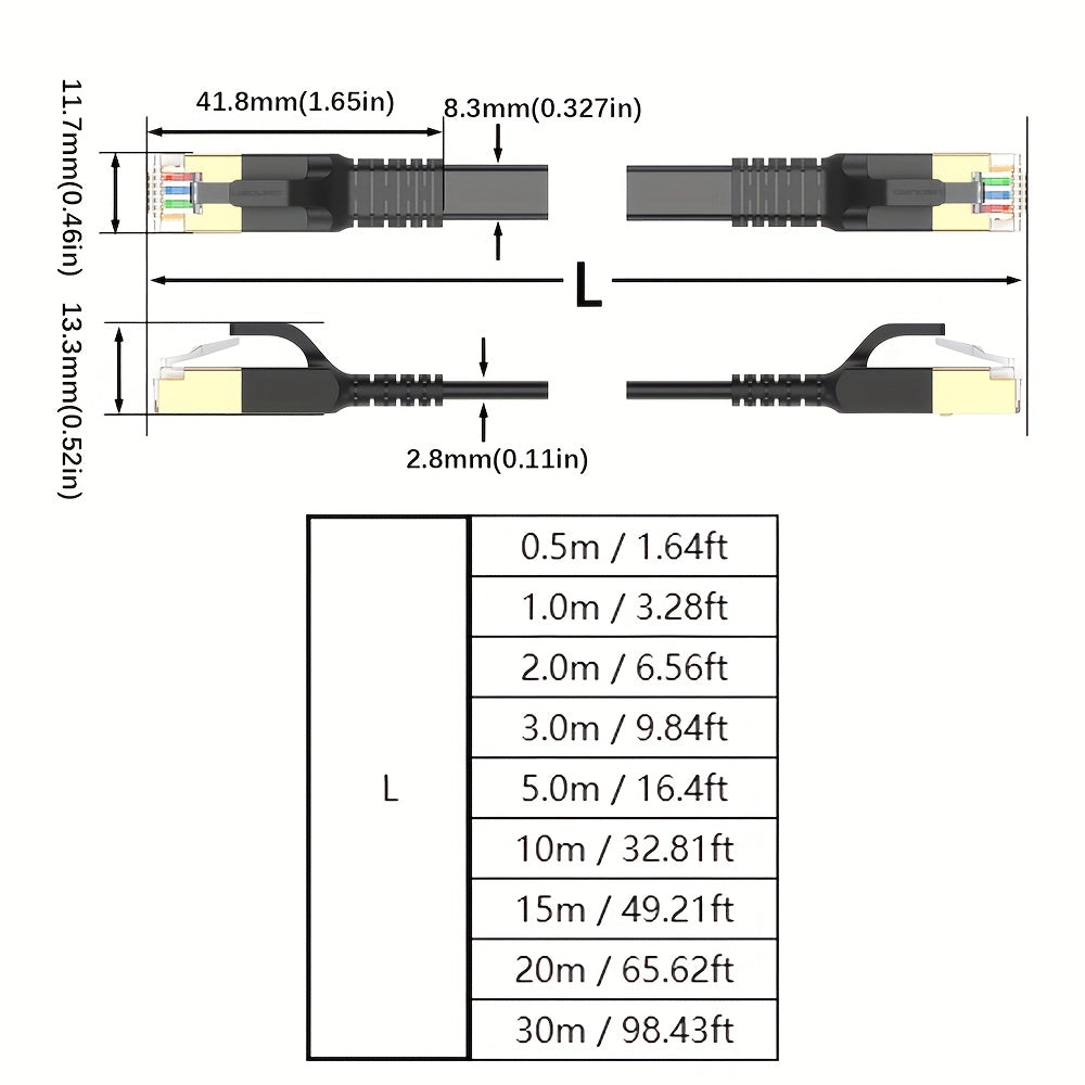 RJ45 flat Cat8 Ethernet cable with 2000MHz and 40Gbps max speed for PS5, laptops, and MacBook Pro Air.