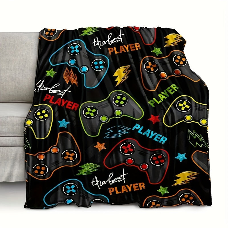 Soft and plush gaming controller throw blanket made from ultra-soft knit material - perfect for couch, office bed, and travel. Stain-resistant and cozy, this all-season comfort blanket features a fun computer game controller pattern. Set includes 1