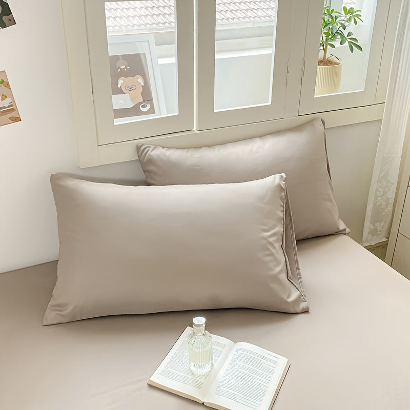 New Set of 2 Solid Color Bed Pillowcases - Luxuriously Soft and Cozy, Perfect for Year-round Comfort.