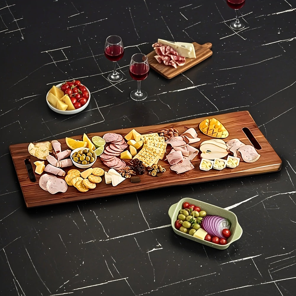 Premium Wooden Cutting Board with Handle, Rectangular Food-Grade Snack Fruit Tray perfect for Kitchen and Party Use.