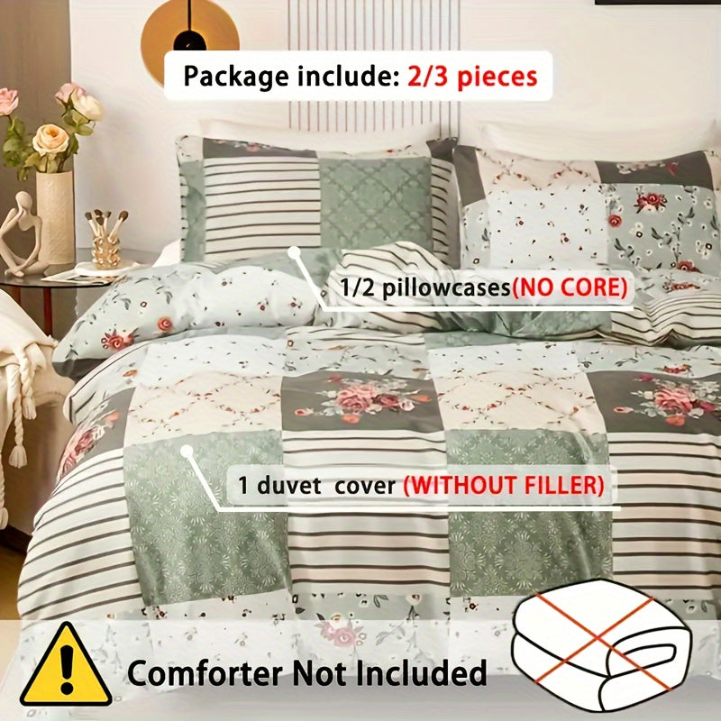 King Size Duvet Set with Elegant Floral & Geometric Prints - Includes 1 Duvet Cover and 2 Pillowcases, Made of Soft Polyester with Zip Closure, Machine Washable for All-Season Comfort in Bedroom & Guest Room, Set of 3 Pieces