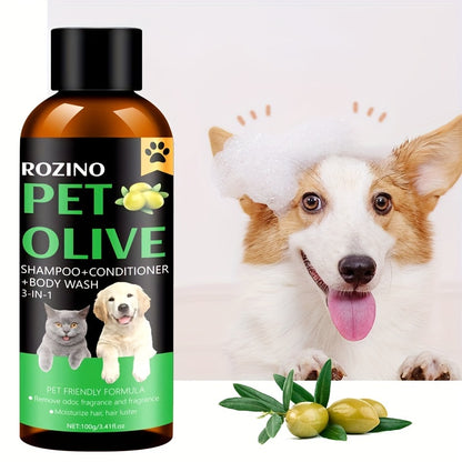 ROZINO 3-in-1 Pet Grooming Shampoo & Conditioner with Fruit Oil Formula for Soft Fur, Long-Lasting Fragrance. Suitable for Cats & Dogs, Penetrates Skin for Dual Care and Fluffy Results.