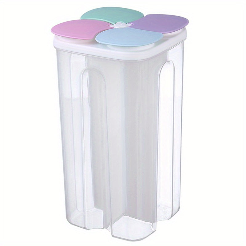 Single food storage container with 4 grids and lids, designed for storing cereal, rice, pasta, flour, and sugar. This clear airtight square container is moisture-proof and transparent, perfect for keeping food fresh. Can be used for food jars and