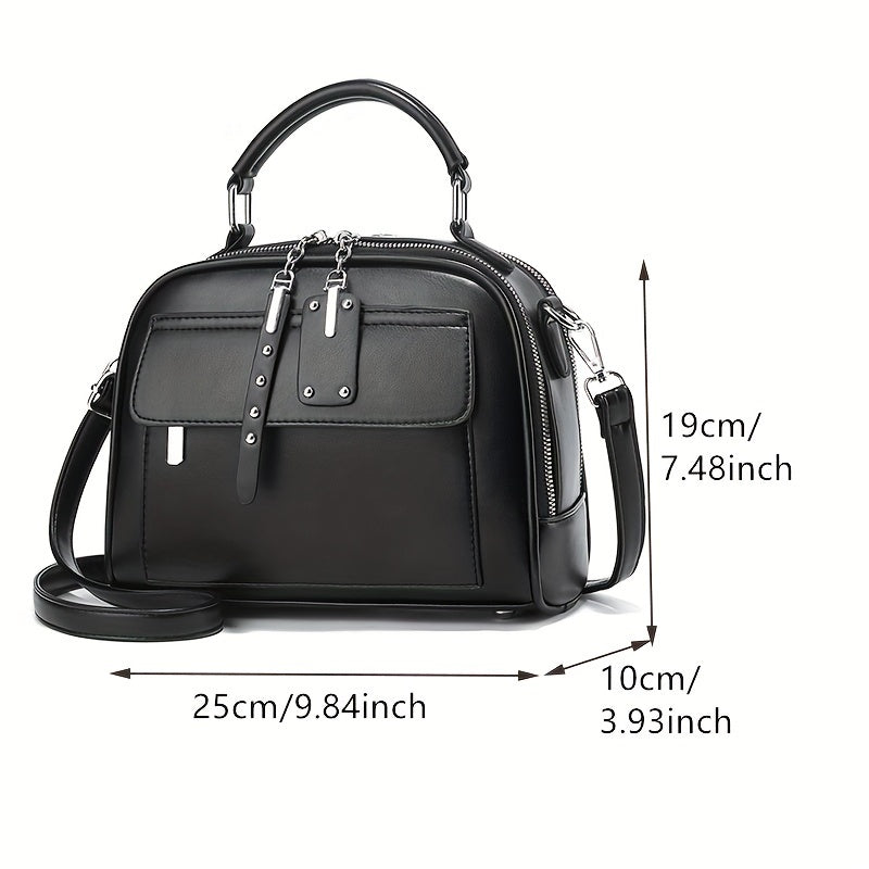 Women's casual shoulder bag made of PU material with zipper closure, polyester lining, oil-coated finish. Simple and versatile design.