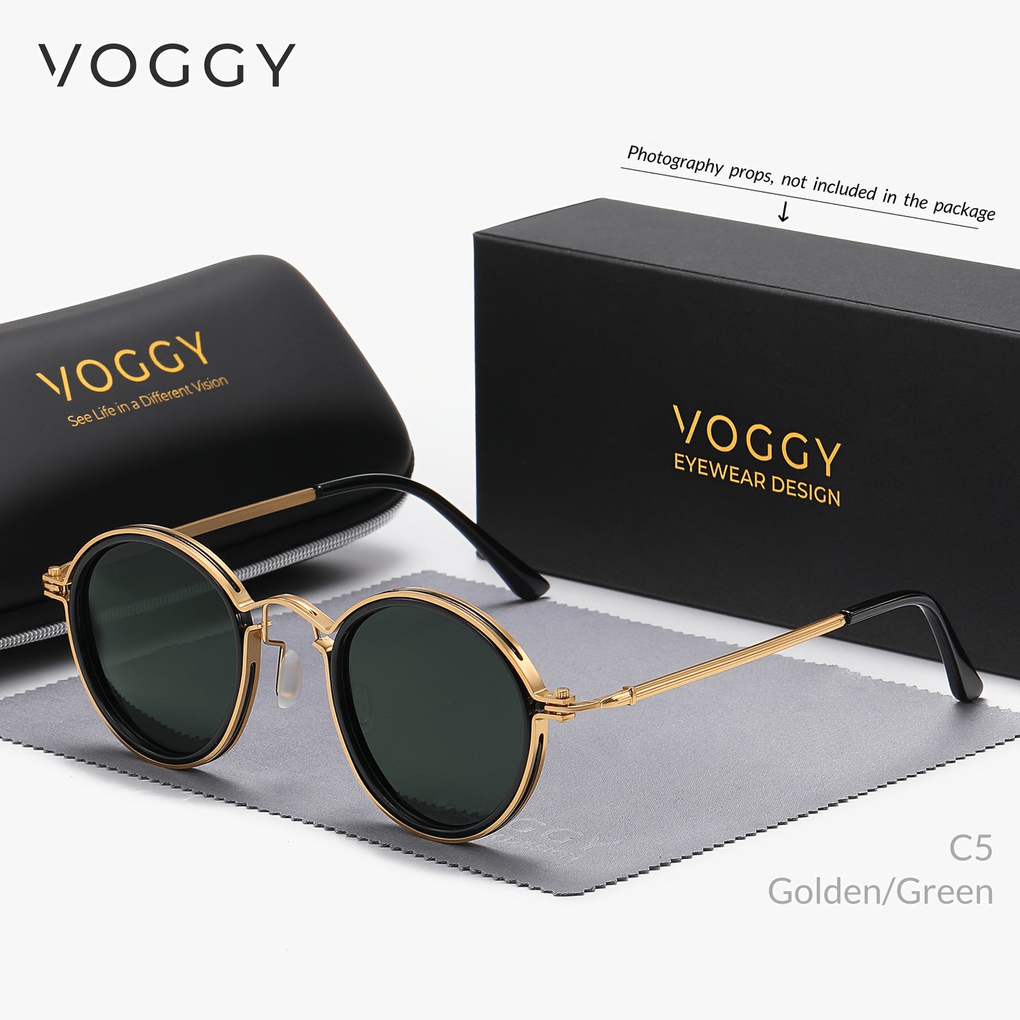 VOGGY Retro Metal Polarized Fashion Glasses - Black Frame with Brown Tortoiseshell Accents, Stylish Round Design for Men & Women. Ideal for Driving, Fishing, Cycling, Hiking & Outdoor